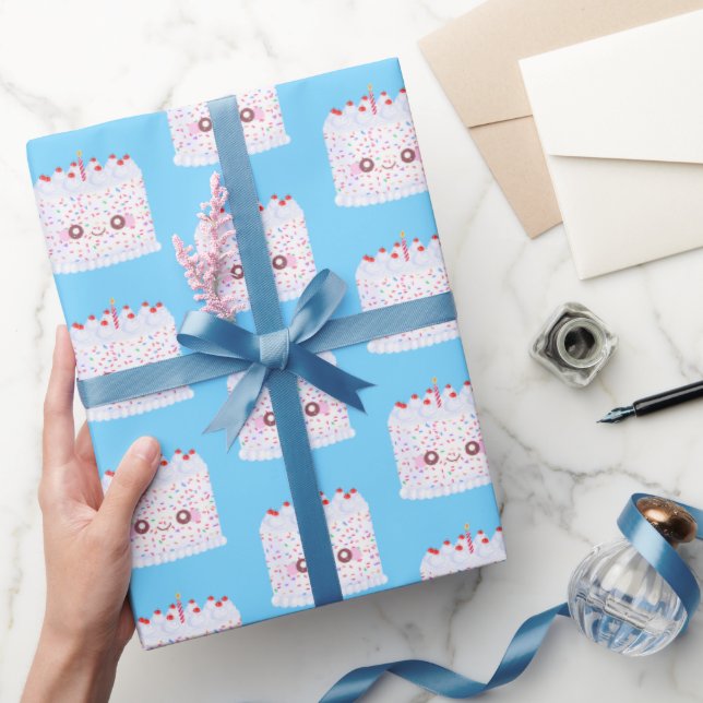 Papier Cadeau Glacet blanc saupoudré gâteau d'anniversaire (Cadeaux)