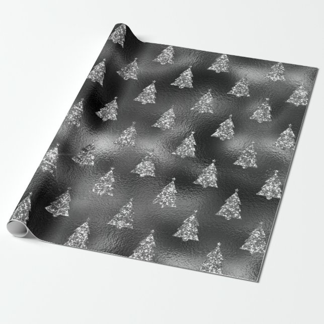 Papier Cadeau Glam Arbre de Noël de la Parties scintillant verte (Déroulé)