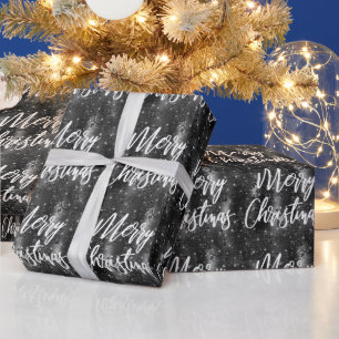 Papier Cadeau Glam Black Floral Glitter Joyeux Noël Script