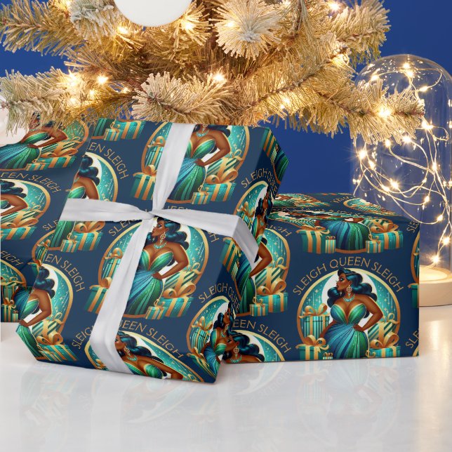 Papier Cadeau Glam Black Woman Elegant Turquoise & Or Noël (Vacances)