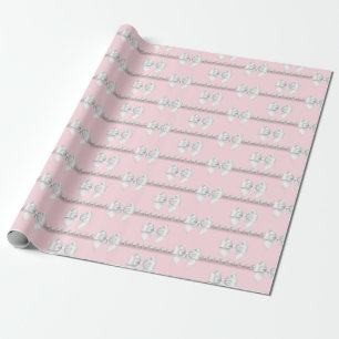 Papier Cadeau Glam Blush Pink Tiffany Thème White Bow Pearls