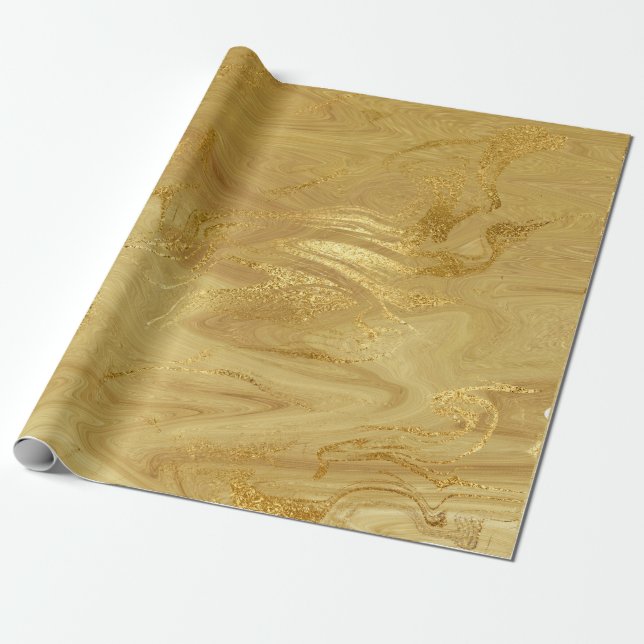 Papier Cadeau Glam brillant de marbre doré (Déroulé)