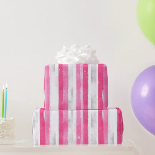 Papier Cadeau Glam en argent rose Abstraites rayures Anniversair