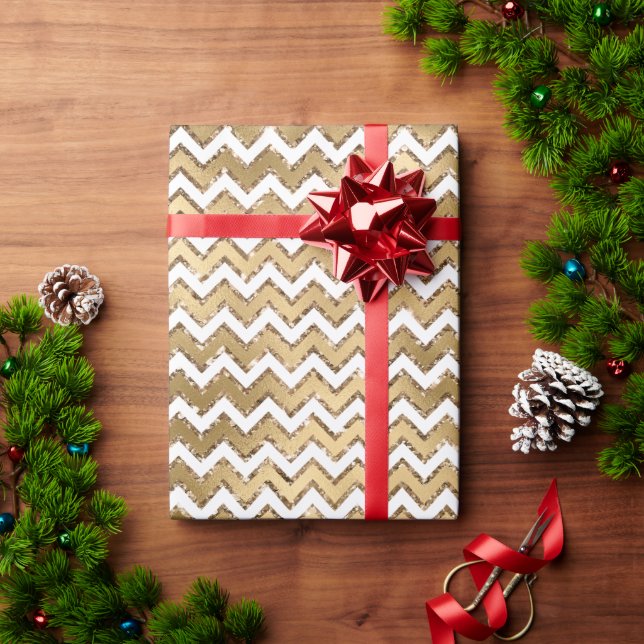 Papier Cadeau Glam Gold White Zigzag (Cadeau de vacances)