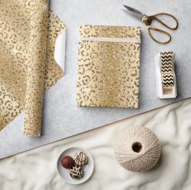 Papier Cadeau Glam Jaune Parties scintillant d'or Leopard (Artisanat)