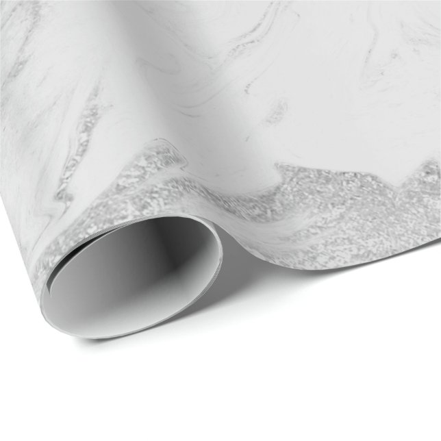 Papier Cadeau Glam Pearly Grey Silver Marbre blanc Glam (Coin rond)