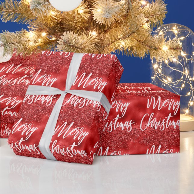 Papier Cadeau Glam Red Foil Parties scintillant Joyeux Noël Call (Vacances)