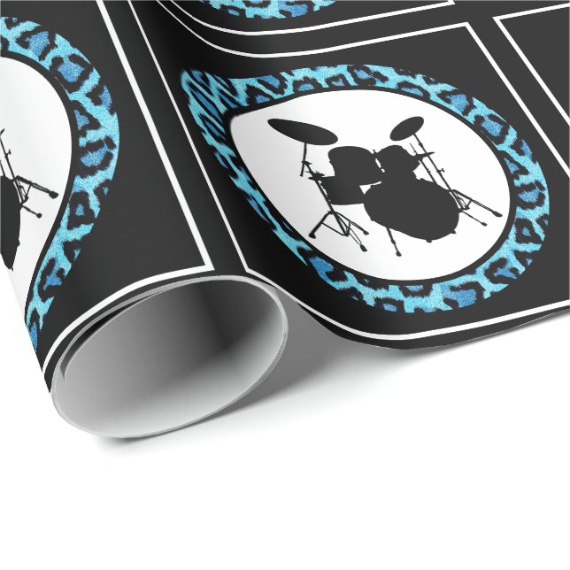 Papier Cadeau Glam Rock Drummer Leopard Drum Kit cadeau musicien (Coin rond)