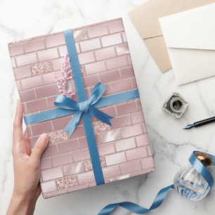 Papier Cadeau Glam Rose Briques Rose Fête de Mariage 