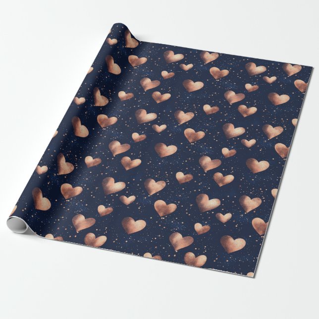 Papier Cadeau Glam Rose Gold & Marine Main Drawn Hearts Parties  (Déroulé)
