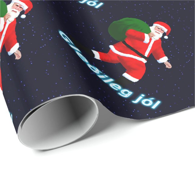 Papier Cadeau Gleðileg jól - Père Noël (Coin rond)