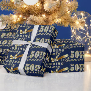 Papier Cadeau Glitterie flamboyante Texte-50ème anniversaire Mar
