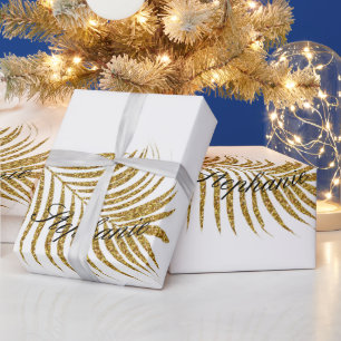 Papier Cadeau Glittery Gold Leaf Nom personnalisé Anniversaire 