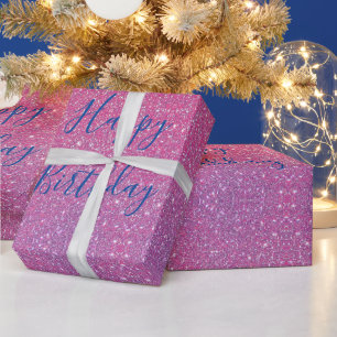 Papier Cadeau Glittery Rose Gold Rose Blue Ombre Joyeux Annivers