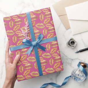 Papier Cadeau Glitz Lièvres en Or Rose Baisers