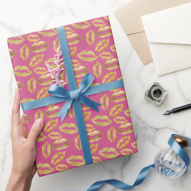 Papier Cadeau Glitz Lièvres en Or Rose Baisers (Cadeaux)