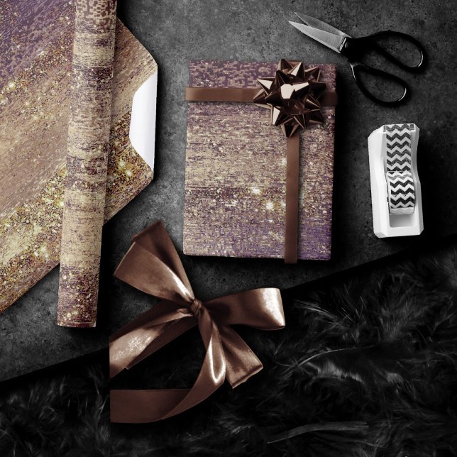 Papier Cadeau Glitzy Foil | Bronze Taupe Faux Parties scintillan (Créateur téléchargé)