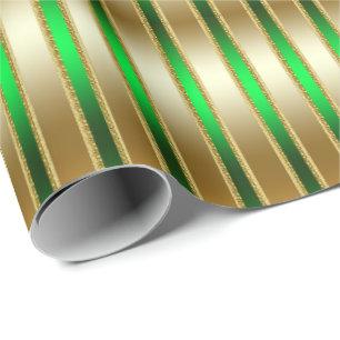 Papier Cadeau Glitzy Shiny Gold et Green Stripes