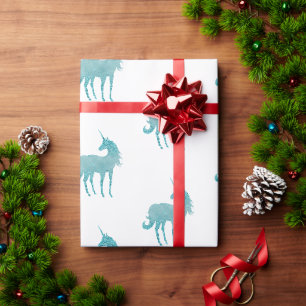 Papier Cadeau Glitzy White Aqua Sparkle Unicorn
