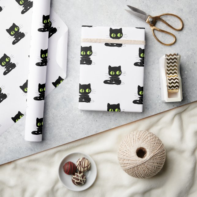 Papier Cadeau Glossy Wrapping Paper Black Cat Green Eyes (Artisanat)