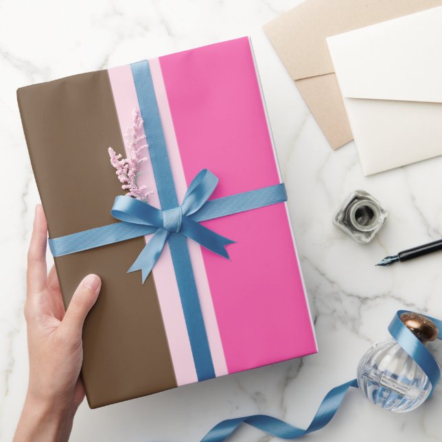 Papier Cadeau Glossy Wrapping Paper Brown & Pink Stripe  (Cadeaux)