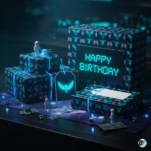Papier Cadeau Glyphes d'aliens sarcelle néon Anniversaire de jou