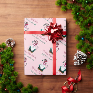 Papier Cadeau Gnome à main personnalisée Scandi rose
