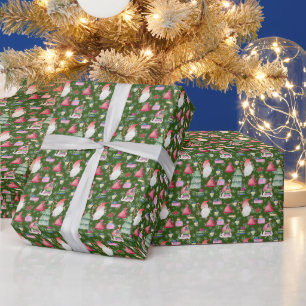 Papier Cadeau Gnome de Noël pour Motif de vacances Vert
