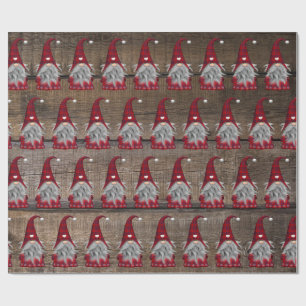 Papier Cadeau Gnome de Noël Rouge Plaid Style Pays