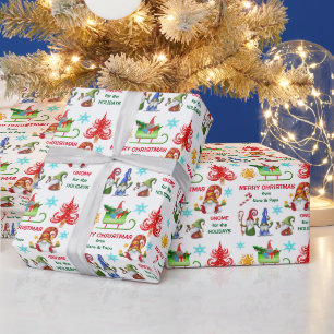 Papier Cadeau Gnome mignonne pour les fêtes Noël
