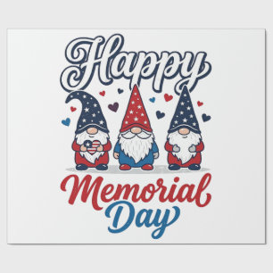 Papier Cadeau Gnome Patriotique Bonne Fête de la Mémoire Vintage