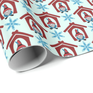 Papier Cadeau Gnome pour le Motif de Noël Rouge Bleu