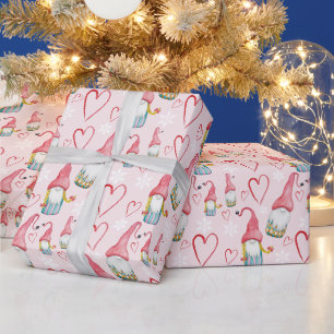Papier Cadeau Gnome rose de Noël mignonne dans l'amour
