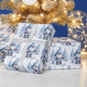 Papier Cadeau Gnome Ski avec un lapin