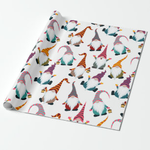Papier Cadeau Gnomes de Noël avec Fête de l'aquarelle lanterne