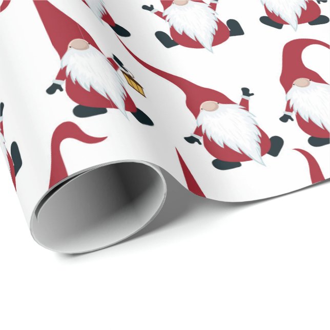 Papier Cadeau Gnomes de Noël avec Fête de l'aquarelle lanterne (Coin rond)