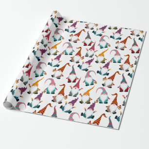 Papier Cadeau Gnomes de Noël avec Fête de l'aquarelle lanterne