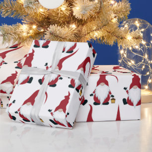 Papier Cadeau Gnomes de Noël avec Fête de l'aquarelle lanterne