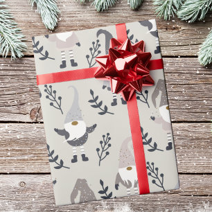 Papier Cadeau Gnomes de Noël et verdure