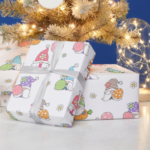 Papier Cadeau Gnomes de Pâques mignonnes Fille Fleurs de printem