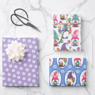 Papier Cadeau Gnomes Et Fleurs De Pâques Enveloppant Les Feuille