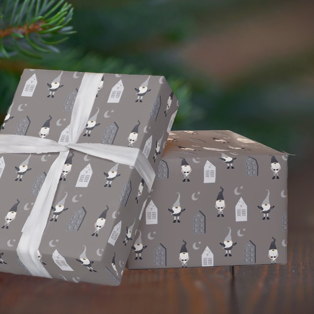 Papier Cadeau Gnomes et maisons d'hiver lunaires (Créateur téléchargé)