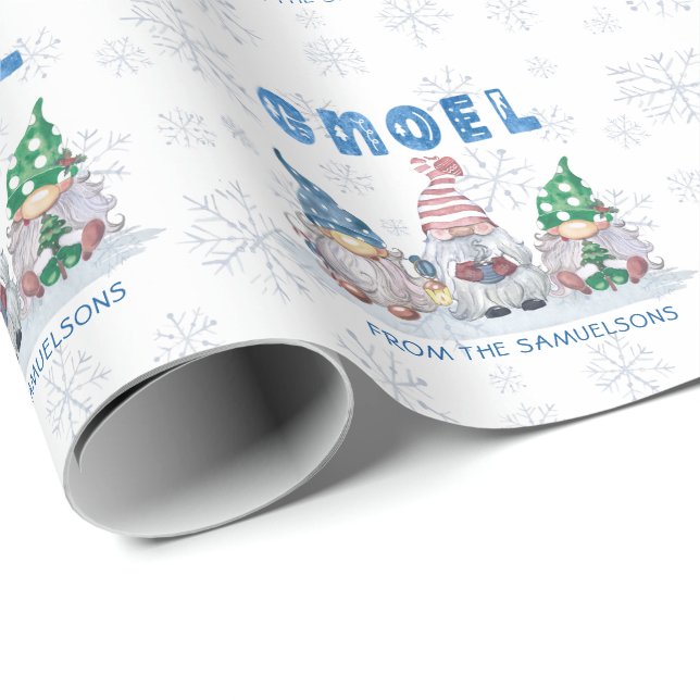 Papier Cadeau Gnomes GNOEL Noël hiver Personnalisé (Coin rond)