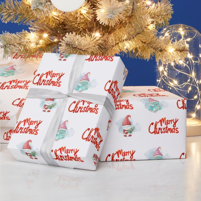 Papier Cadeau Gnomes mignons, cerfs et neiges (Vacances)
