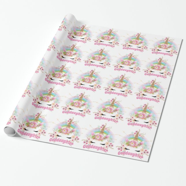 Papier Cadeau GODDAUGHTER Rose Gold Parties scintillant Fleurs U (Déroulé)