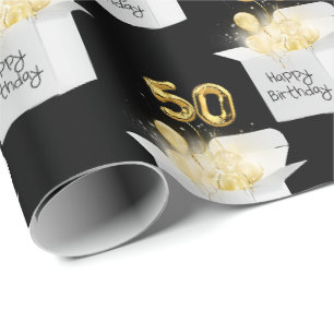 Papier Cadeau Gold 50th Birthday Balloons en boîte