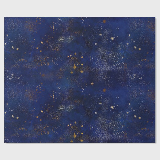 Papier Cadeau Gold and Navy Stars (Plat)