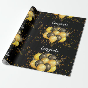 Papier Cadeau Gold Black Balloons Parti de retraite