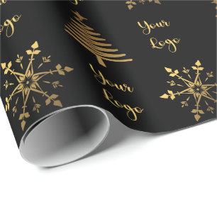 Papier Cadeau Gold Black Chic Christmas Tree Retail Logo personn