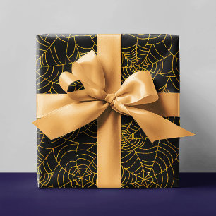 Papier Cadeau Gold Black Spider Webbing Spiderweb Halloween